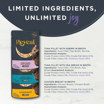 Pet Food Natural Wet Cat Food, Fish & Chicken in Broth Variety Pack, 12 X 2.47Oz Pouches
